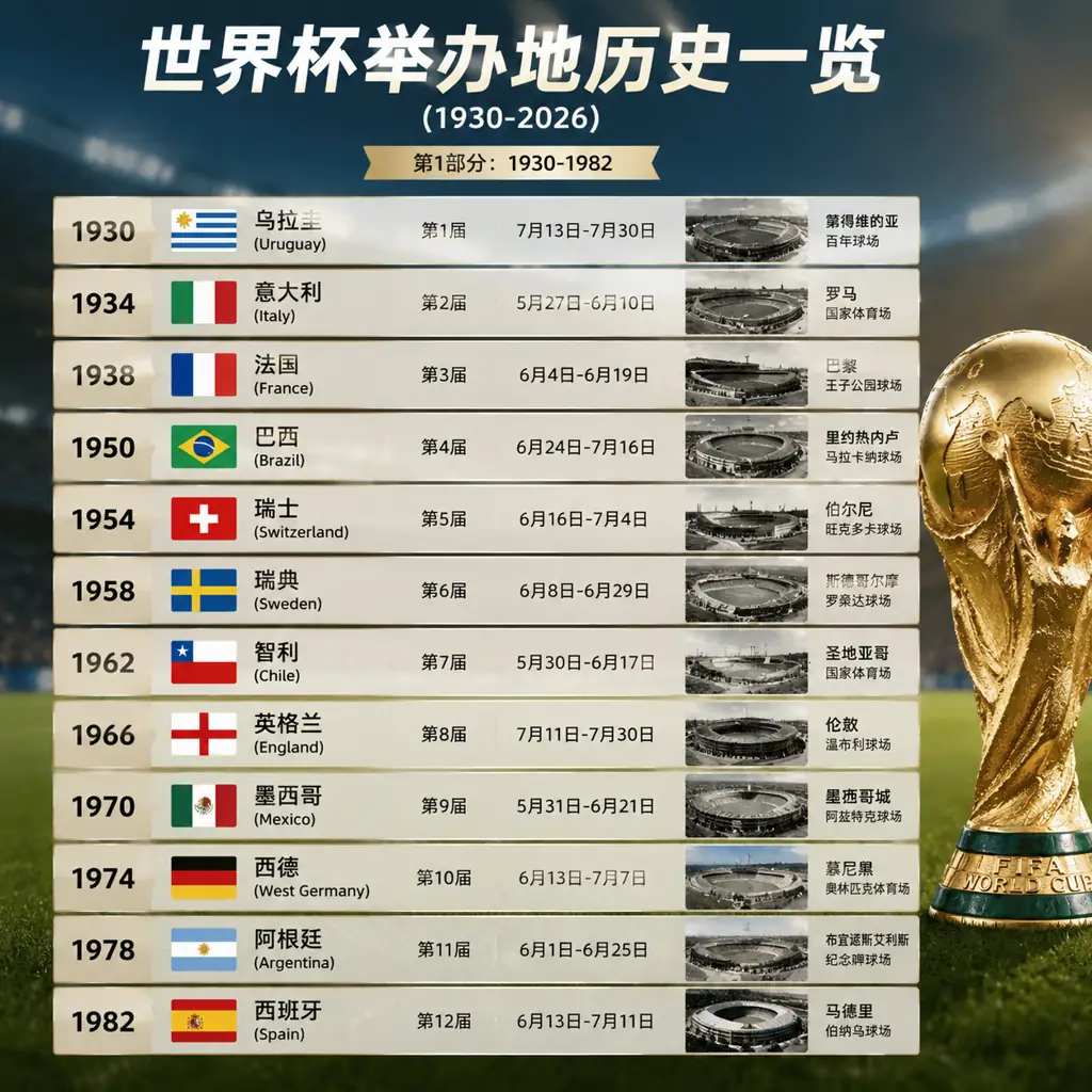 世界杯举办地历史一览（1930-2026）